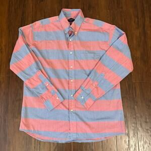 BILLS KHAKIS Shirt Gray Coral Striped Classic Fit Button Down Work 90s